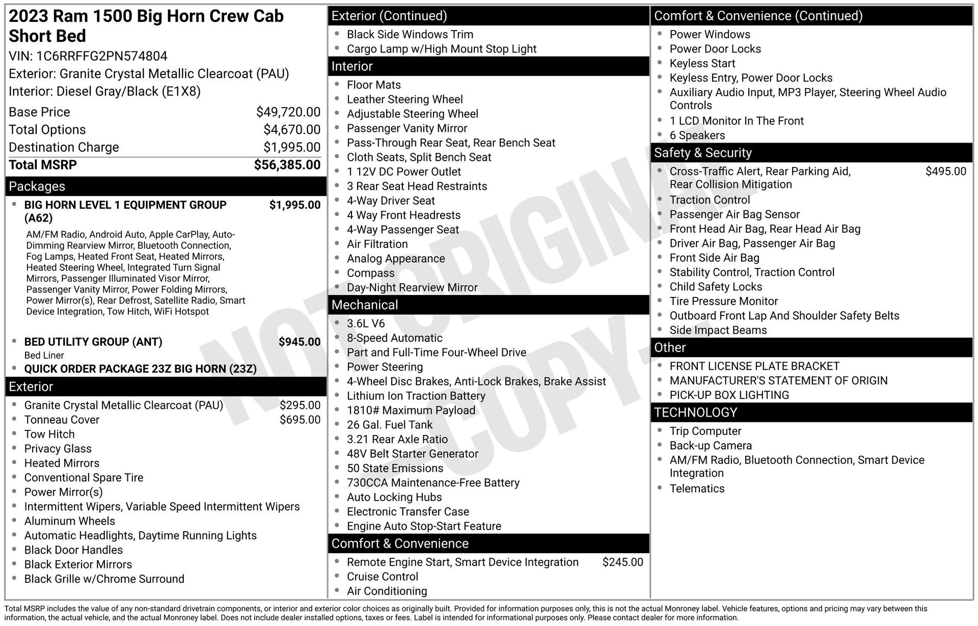 2023 RAM 1500 Big Horn Crew Cab 4x4 5'7' Box