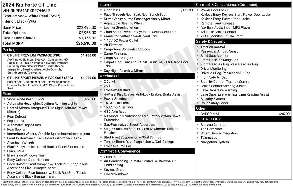 Used 2024 Kia Forte GT-Line with VIN 3KPF54ADXRE744682 for sale in Newhall, IA